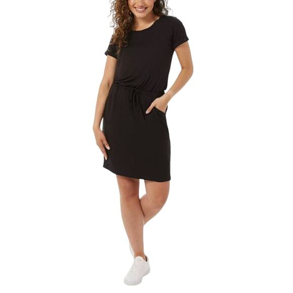 32 DEGREES COOL NEW $40 Black Soft Lux Dress Elastic Waist Short Sleeves Medium - Picture 1 of 6